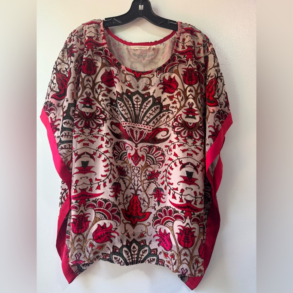 Soft Surroundings Vibrant Red and Black Patterned Blouse